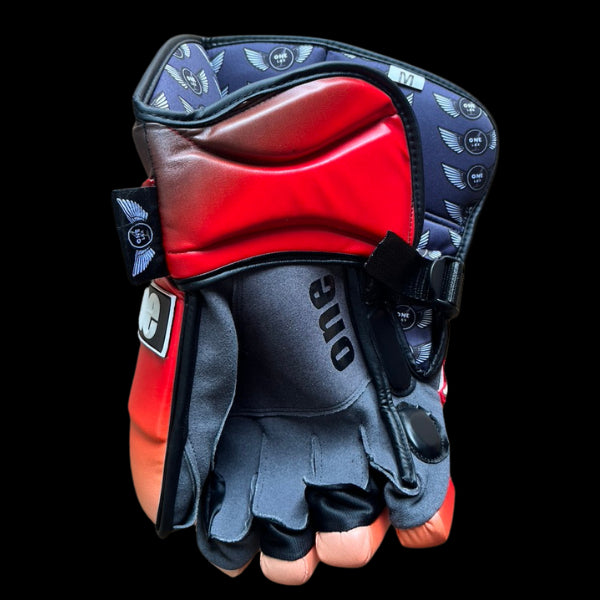ECLIPSE - BOX LACROSSE GOALIE GLOVES - BLACK|RED FADE - LIMITED EDITION - One Lax