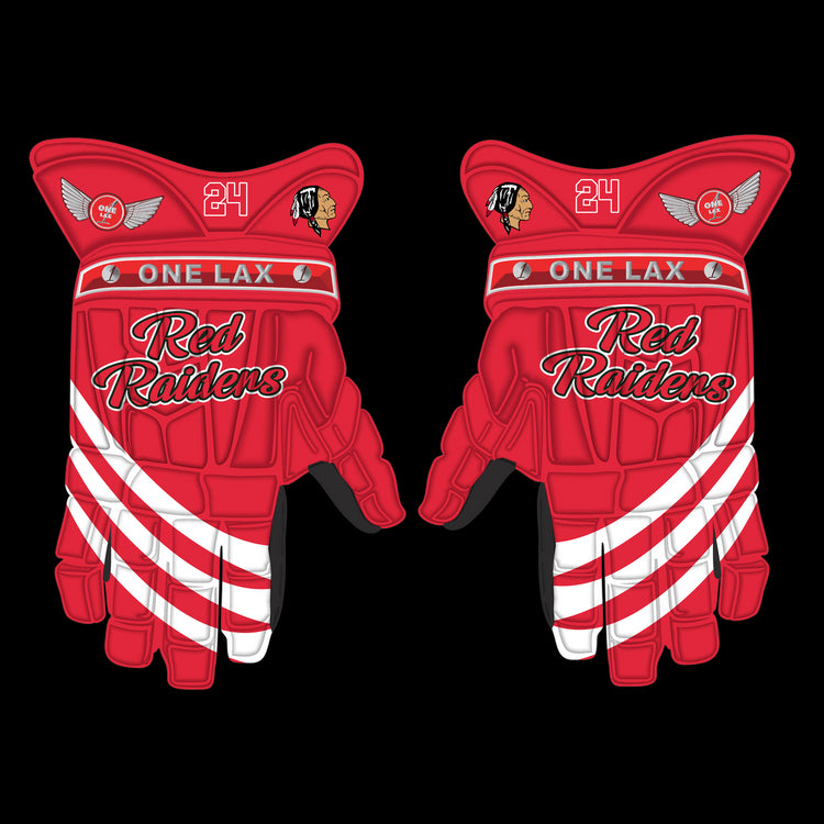 One Lax 1's HYBRID Box & Field Lacrosse Gloves - SPAULDING RED RAIDERS LIMITED EDITION - One Lax