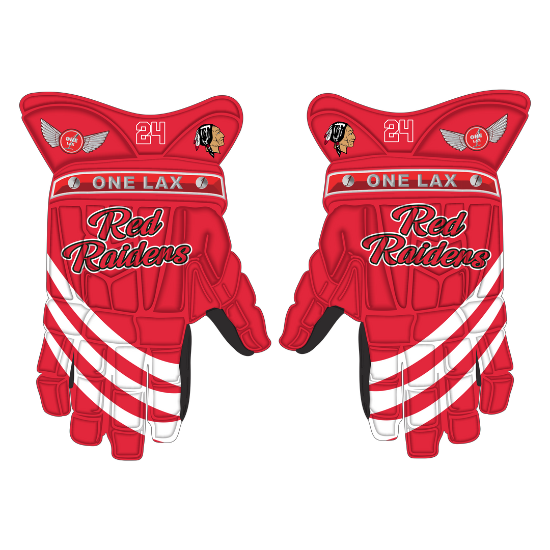One Lax 1's HYBRID Box & Field Lacrosse Gloves - SPAULDING RED RAIDERS LIMITED EDITION - One Lax