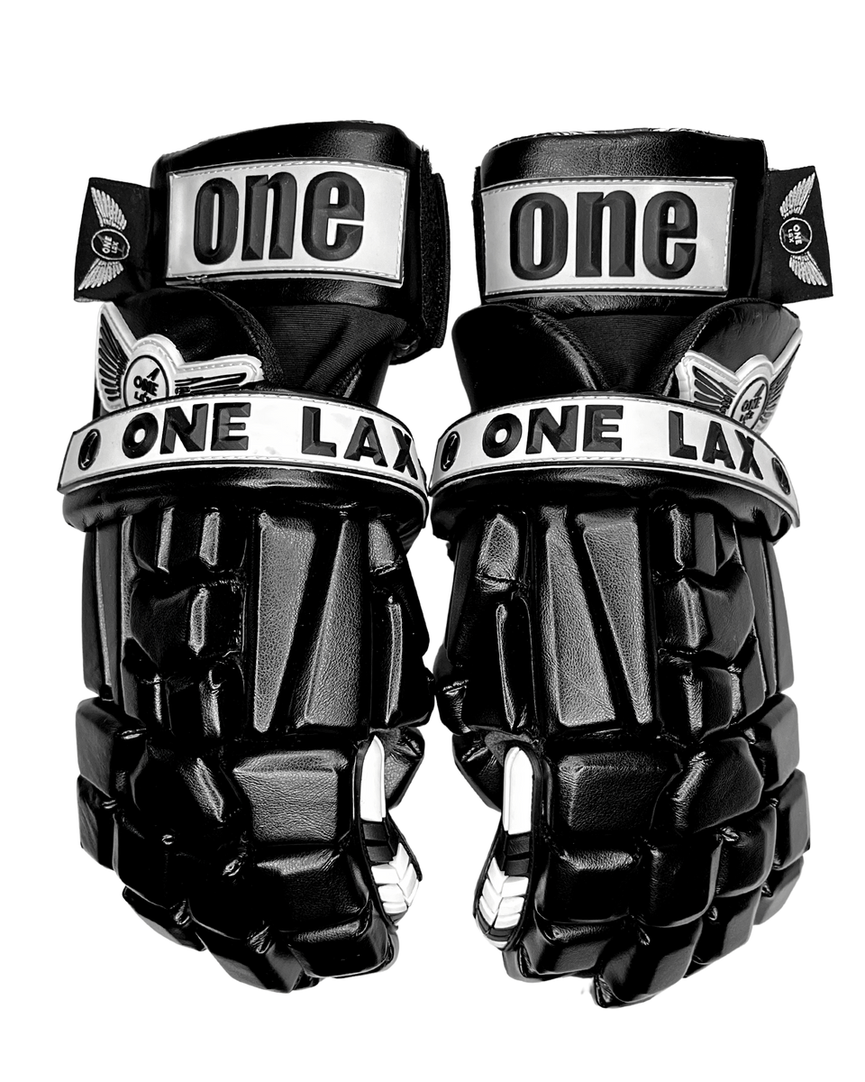 JR. 1 Gloves in Black HYBRID Box Field Lacrosse Gloves One Lax