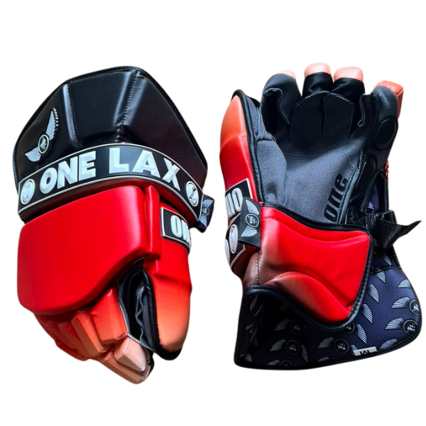 ECLIPSE - BOX LACROSSE GOALIE GLOVES - BLACK|RED FADE - LIMITED EDITION - One Lax