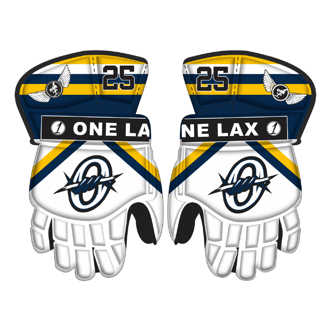 One Lax Eclipse Box Lacrosse Goalie Gloves - North Perth Outlaws Lacrosse Edition
