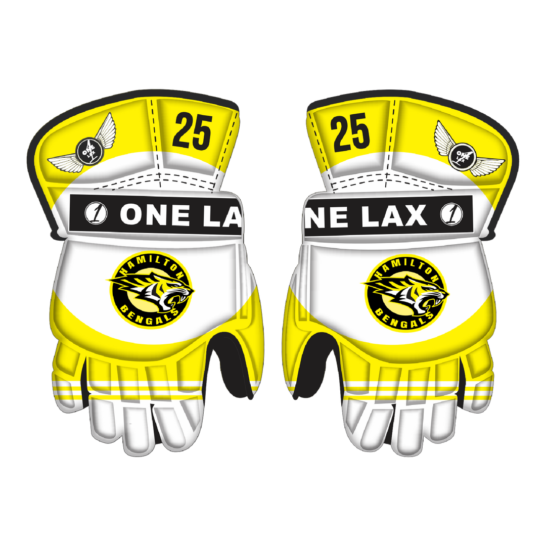 One Lax Eclipse Box Lacrosse Goalie Gloves - Hamilton Bengals Lacrosse Edition - WMSL - 2 Options