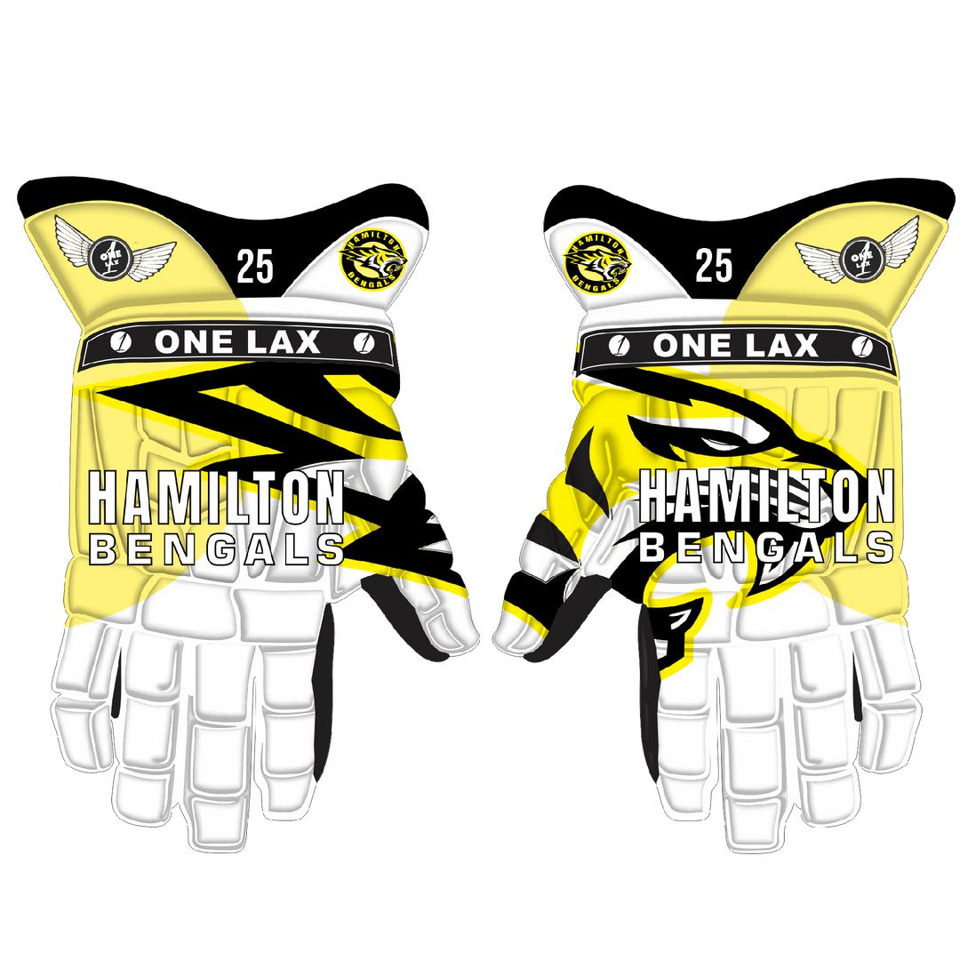 One Lax 1's Hybrid Box & Field Lacrosse Gloves - Hamilton Bengals Lacrosse Edition - WMSL