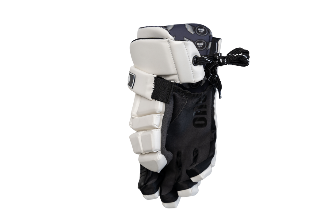 White HYBRID Box & Field Lacrosse Gloves