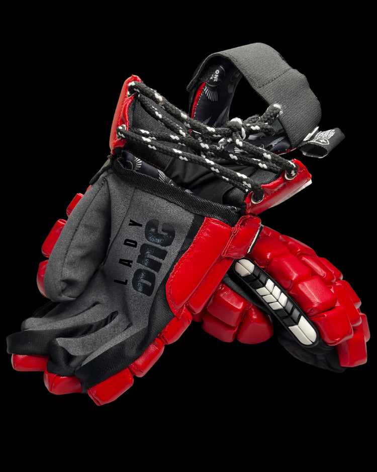 LADY 1 Gloves in Red | 4 Sizes Available | 1st Ever Ladies Box Lacrosse Gloves - One Lax